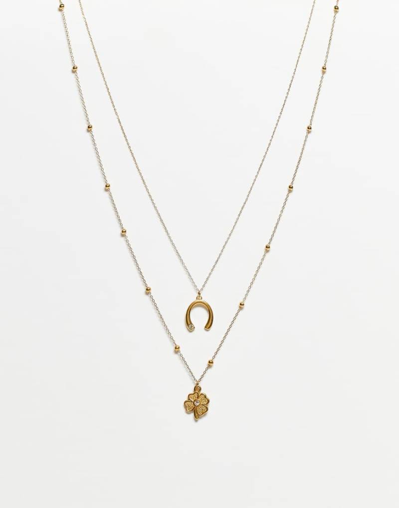 ASOS DESIGN - Mehrreihige Halskette aus wasserfestem Edelstahl in Goldoptik mit Hufeisenanhänger-Goldfarben von ASOS DESIGN