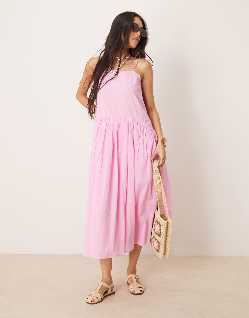 ASOS DESIGN - Midaxi-Kleid in Rosa mit tiefer Taille von ASOS DESIGN