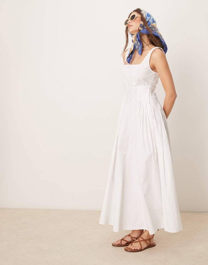 ASOS DESIGN - Midaxi-Kleid in Weiß mit U-Ausschnitt und Falten in der Taille von ASOS DESIGN
