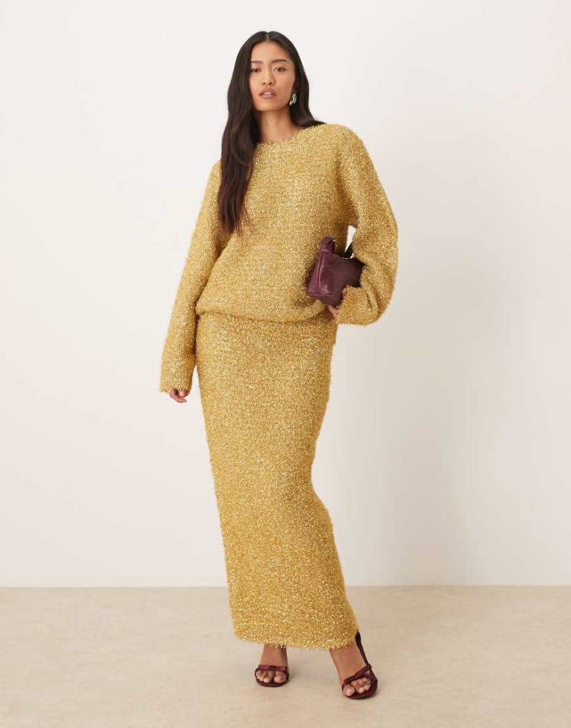 ASOS DESIGN - Midaxi-Rock in Gold mit Lametta-Struktur, Kombiteil-Goldfarben von ASOS DESIGN