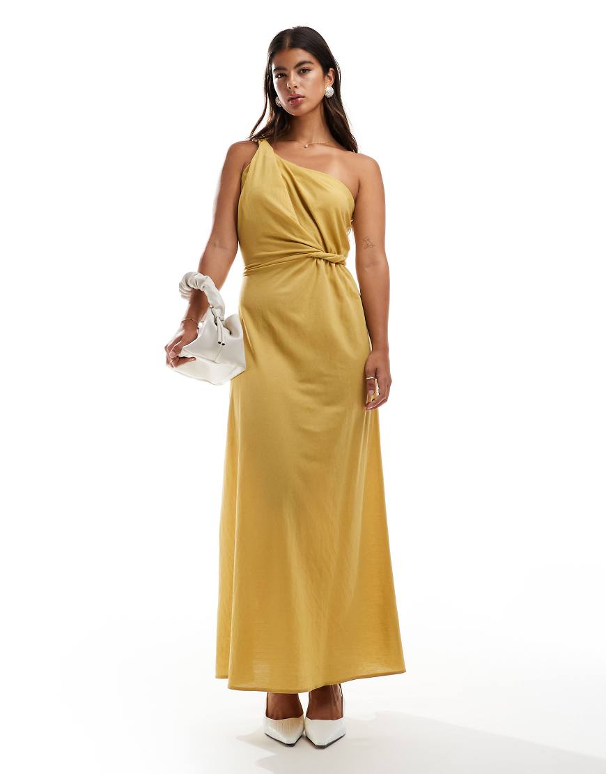 ASOS DESIGN - Midaxikleid in Leinenoptik mit verdrehtem One-Shoulder-Träger-Gelb ASOS DESIGN - Midaxikleid in Leinenoptik mit verdrehtem One-Shoulder-Träger-Gelb von ASOS DESIGN
