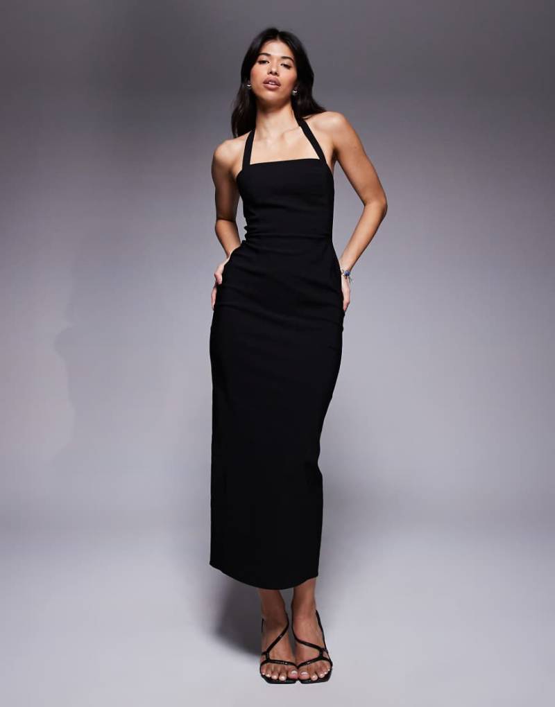 ASOS DESIGN - Midi-Bleistiftkleid aus Bengaline in Schwarz mit Neckholder von ASOS DESIGN