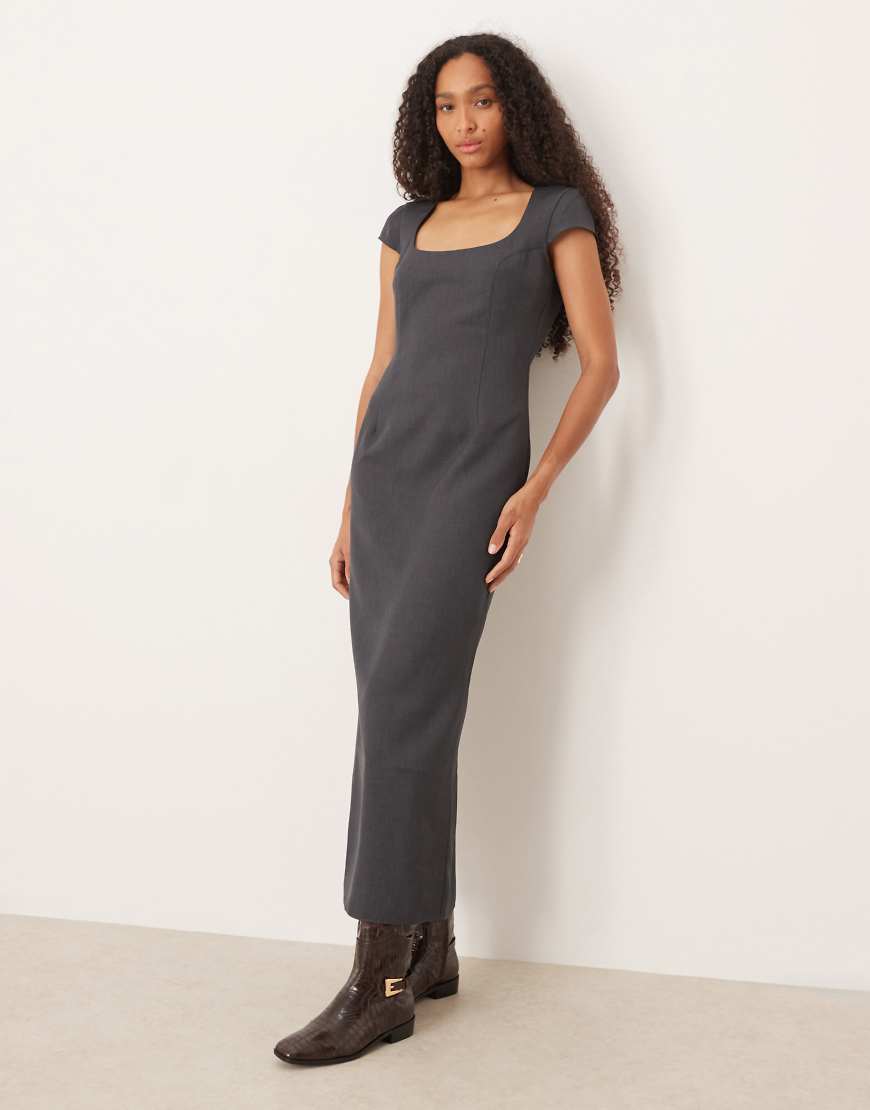ASOS DESIGN - Midi-Bleistiftkleid in Grau mit Kappärmeln-Schwarz ASOS DESIGN - Midi-Bleistiftkleid in Grau mit Kappärmeln-Schwarz von ASOS DESIGN
