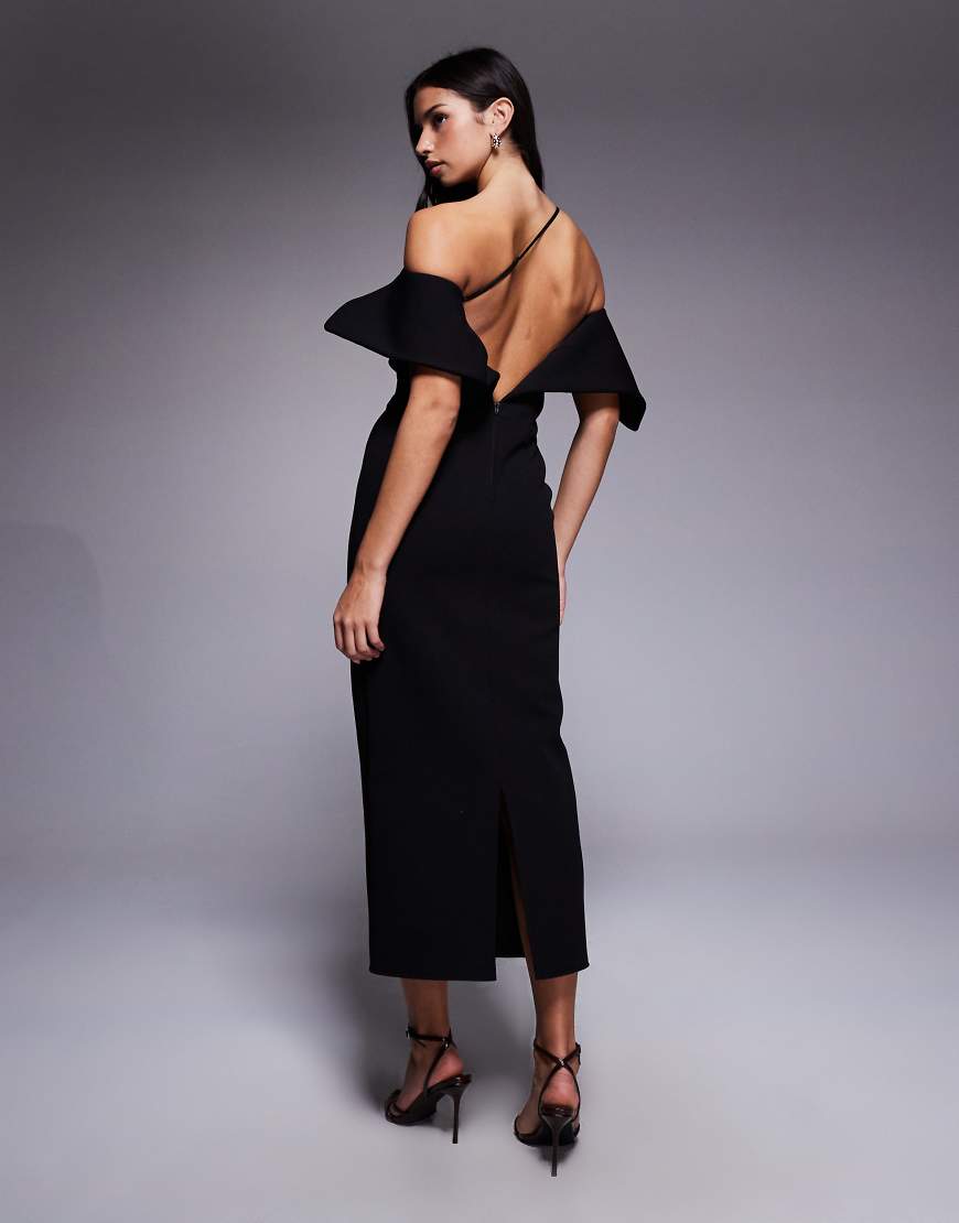 ASOS DESIGN - Midi-Bleistiftkleid in Schwarz mit Rückendetail in Schalenform von ASOS DESIGN