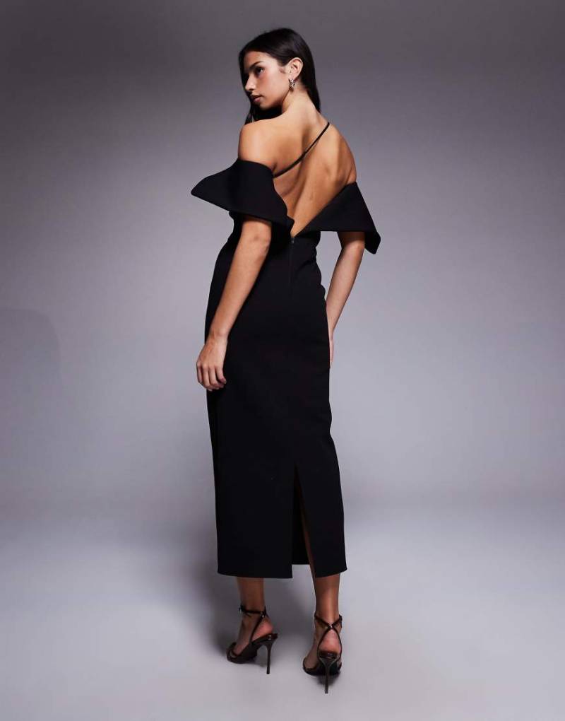 ASOS DESIGN - Midi-Bleistiftkleid in Schwarz mit Rückendetail in Schalenform von ASOS DESIGN