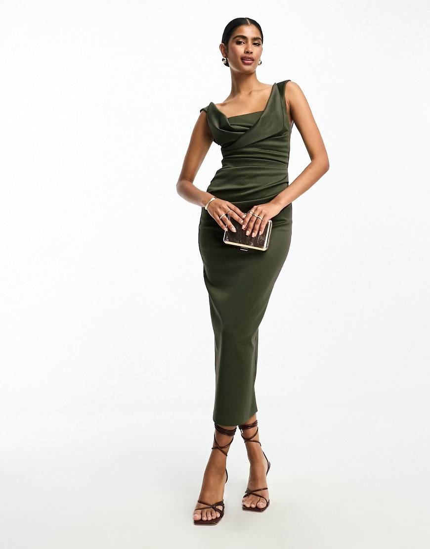 ASOS DESIGN - Midi-Bleistiftkleid in sattem Grün mit eckigem Ausschnitt und gefalteter Brustpartie-Bunt ASOS DESIGN - Midi-Bleistiftkleid in sattem Grün mit eckigem Ausschnitt und gefalteter Brustpartie-Bunt von ASOS DESIGN