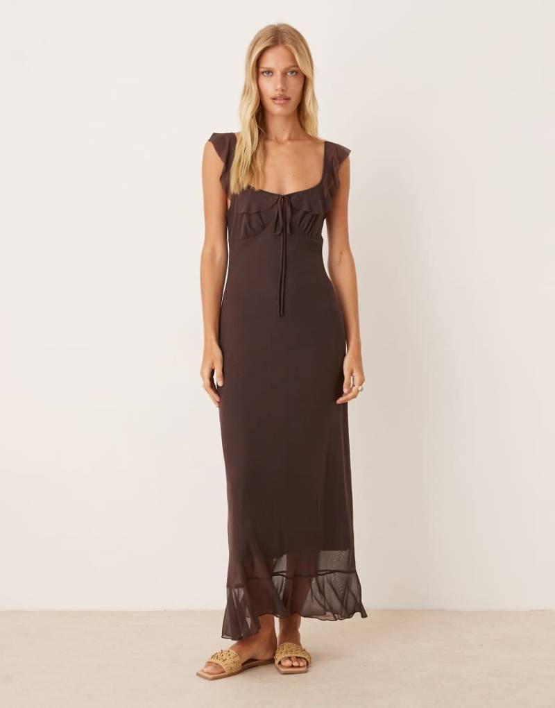 ASOS DESIGN - Midi-Freizeitkleid aus Netzstoff in Schokobraun mit doppelten Rüschen-Brown ASOS DESIGN - Midi-Freizeitkleid aus Netzstoff in Schokobraun mit doppelten Rüschen-Brown von ASOS DESIGN