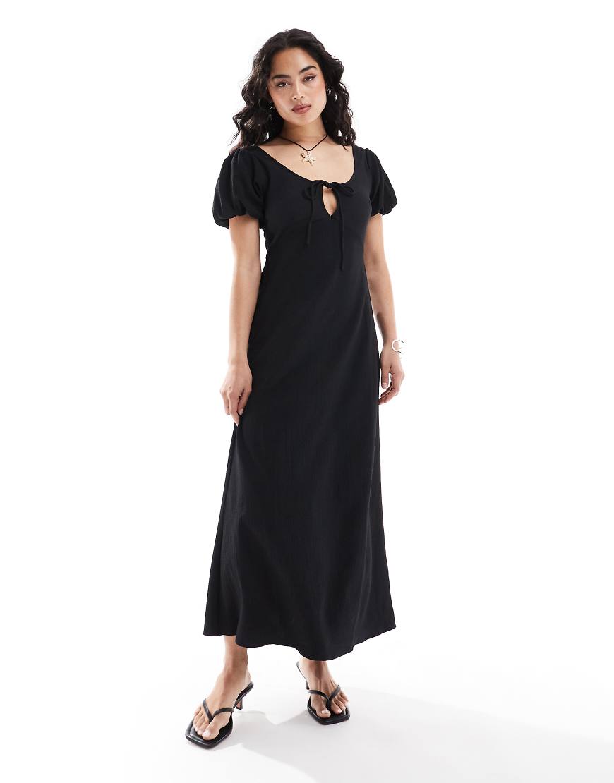 ASOS DESIGN - Midi-Freizeitkleid in Schwarz mit Puffärmeln ASOS DESIGN - Midi-Freizeitkleid in Schwarz mit Puffärmeln von ASOS DESIGN