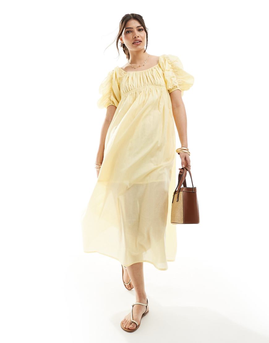 ASOS DESIGN - Midi-Hängerkleid aus Voile in Zitrone mit gerafften Puffärmeln-Gelb ASOS DESIGN - Midi-Hängerkleid aus Voile in Zitrone mit gerafften Puffärmeln-Gelb von ASOS DESIGN