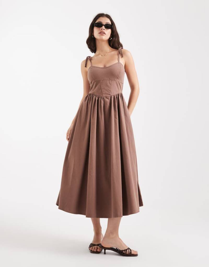 ASOS DESIGN - Midi-Jeanskleid im Ballerina-Design in Mokkabraun-Brown von ASOS DESIGN