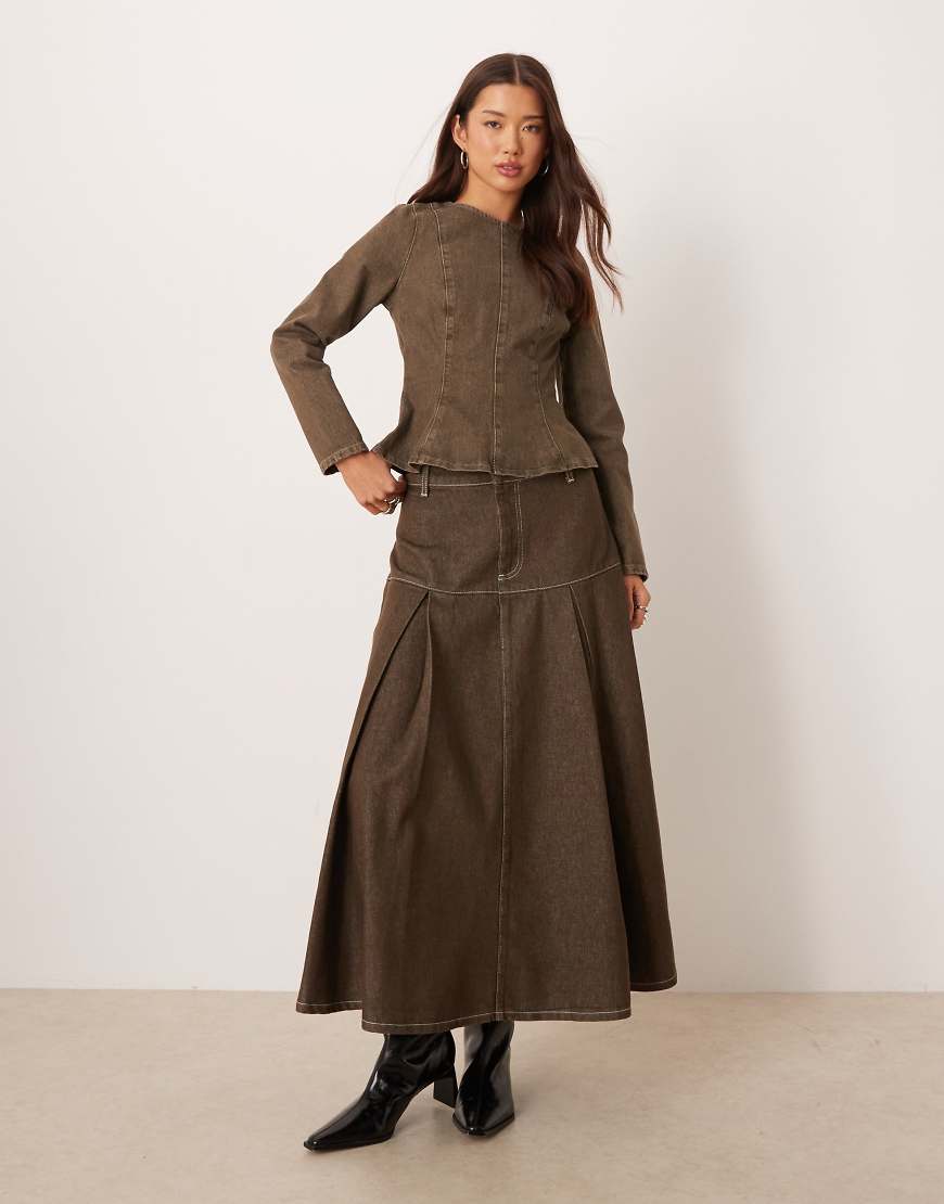 ASOS DESIGN - Midi-Jeansrock mit doppeltem Faltendesign-Grün von ASOS DESIGN