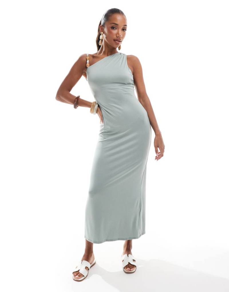 ASOS DESIGN - Midi-Riemchenkleid aus Modal in Salbeigrün mit Perlendetail-Bunt von ASOS DESIGN