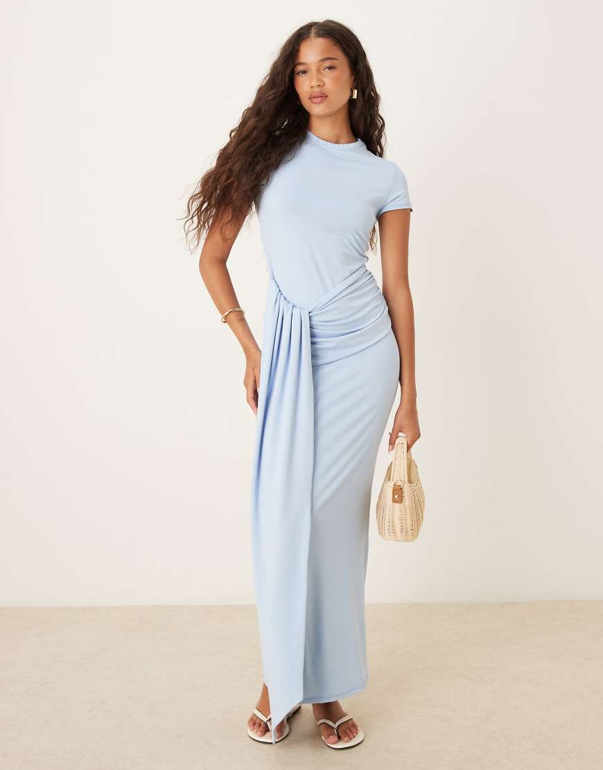 ASOS DESIGN - Midi-T-Shirt-Kleid in Babyblau mit geknoteter Taille von ASOS DESIGN