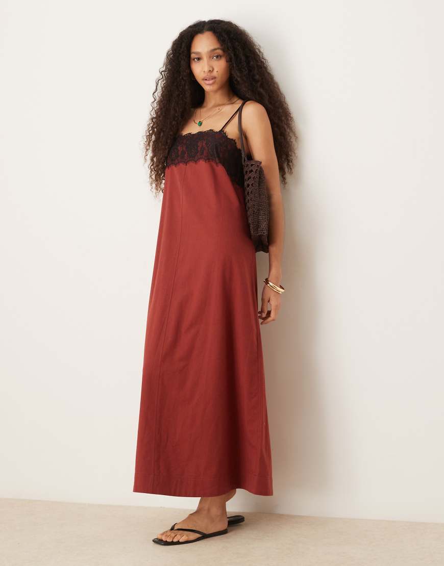 ASOS DESIGN - Midi-Trägerkleid in Burgunderrot mit Spitzenborte ASOS DESIGN - Midi-Trägerkleid in Burgunderrot mit Spitzenborte von ASOS DESIGN