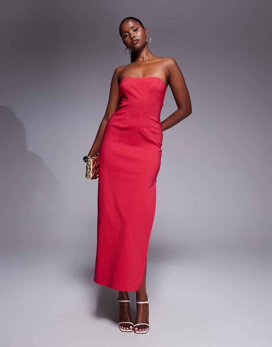 ASOS DESIGN - Midikleid aus Bengaline in Rot mit Nahtdetails von ASOS DESIGN