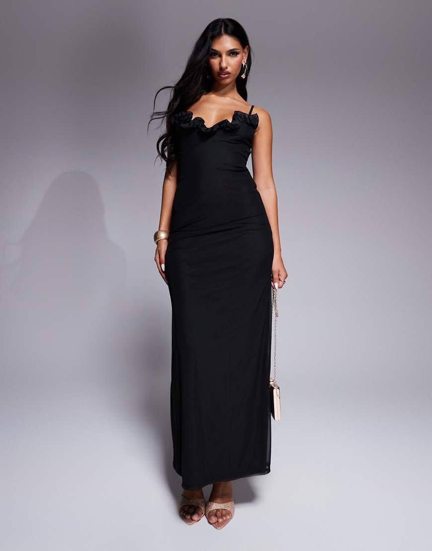 ASOS DESIGN - Midikleid aus Netzstoff in Schwarz mit Korsagen-Design und Wasserfallausschnitt ASOS DESIGN - Midikleid aus Netzstoff in Schwarz mit Korsagen-Design und Wasserfallausschnitt von ASOS DESIGN