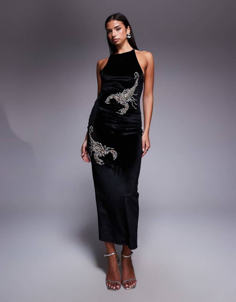 ASOS DESIGN - Midikleid aus Samt mit Skorpion-Verzierung-Schwarz von ASOS DESIGN