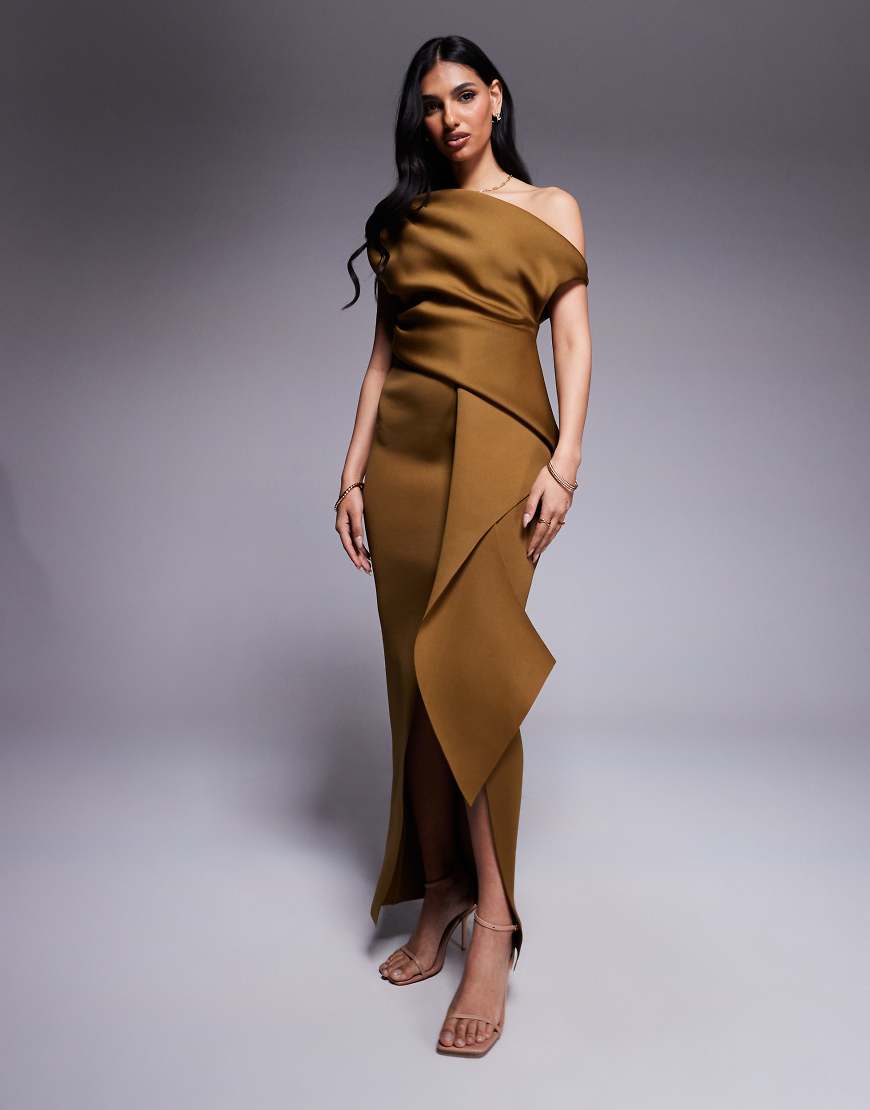 ASOS DESIGN - Midikleid aus Scuba in Bronze mit abfallender Schulterpartie und drapiertem Faltendetail-Braun ASOS DESIGN - Midikleid aus Scuba in Bronze mit abfallender Schulterpartie und drapiertem Faltendetail-Braun von ASOS DESIGN