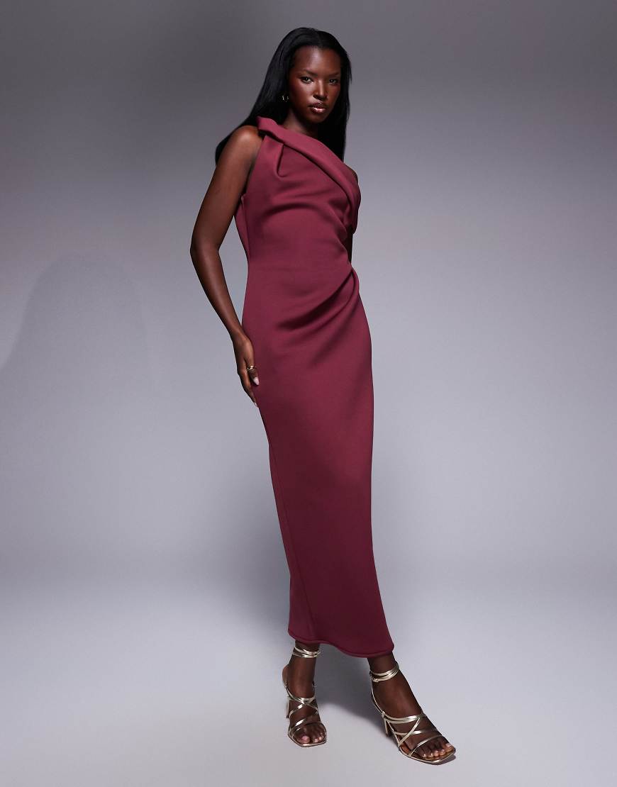 ASOS DESIGN - Midikleid aus neoprenartigem Stoff in dunklem Kirschrot mit One-Shoulder-Träger von ASOS DESIGN