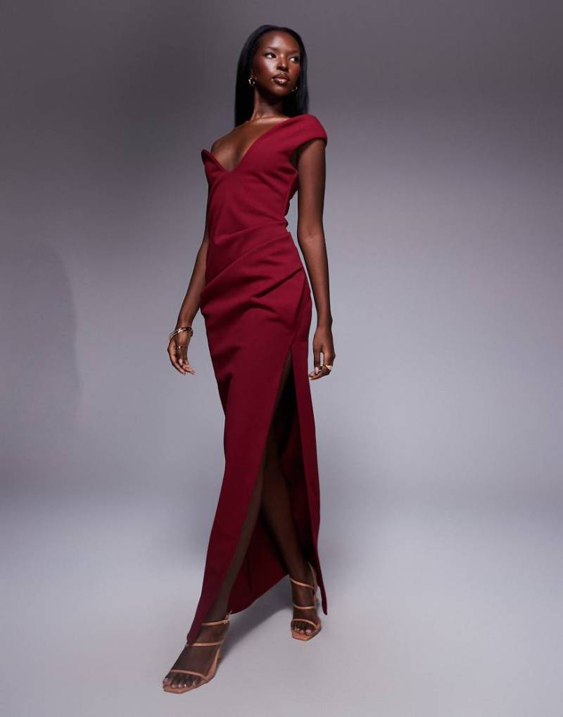 ASOS DESIGN Curve - Gebondetes One-Shoulder-Midikleid in Beerenrot aus Stoff in Neoprenoptik von ASOS DESIGN