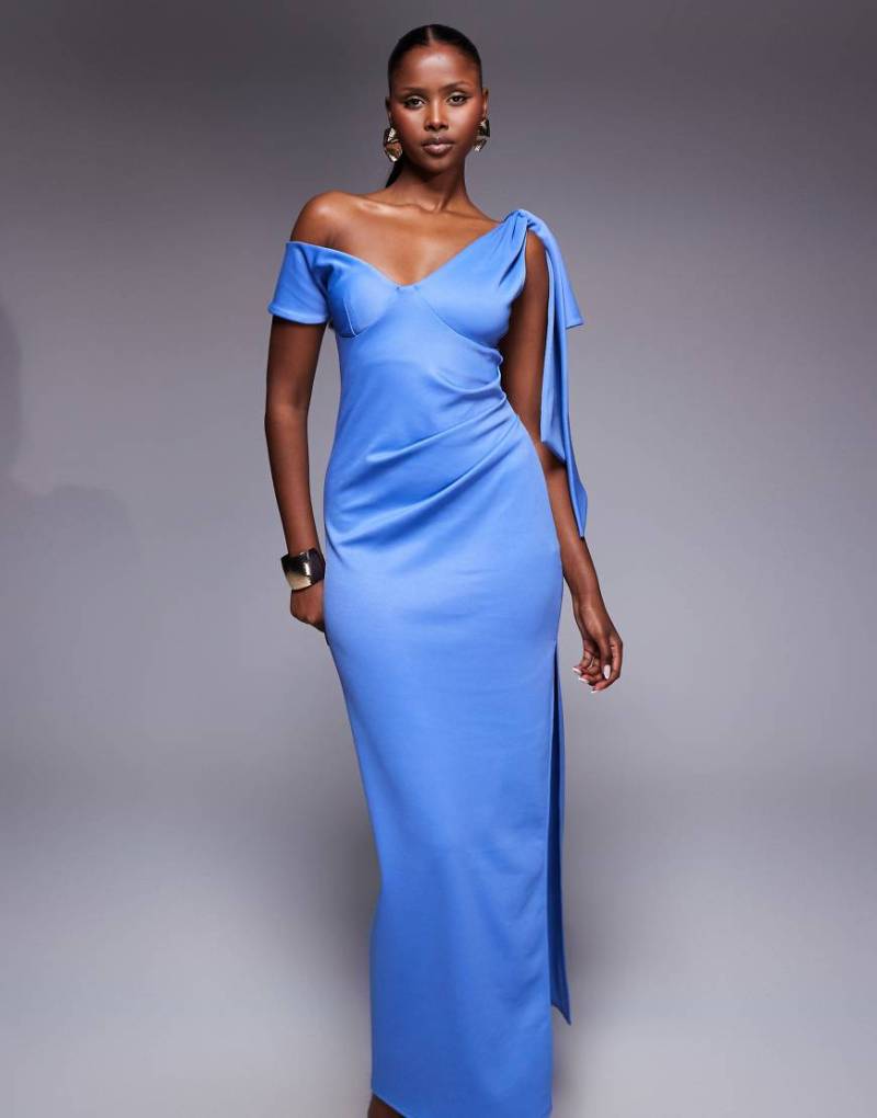ASOS DESIGN - Midikleid in Blau mit überschnittenen Schultern und Drapierung von ASOS DESIGN