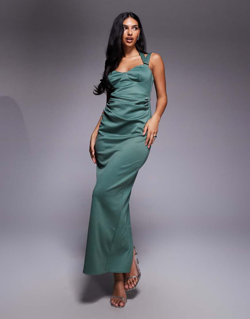 ASOS DESIGN - Midikleid in Grün mit Riemchenträgern und Körbchen von ASOS DESIGN