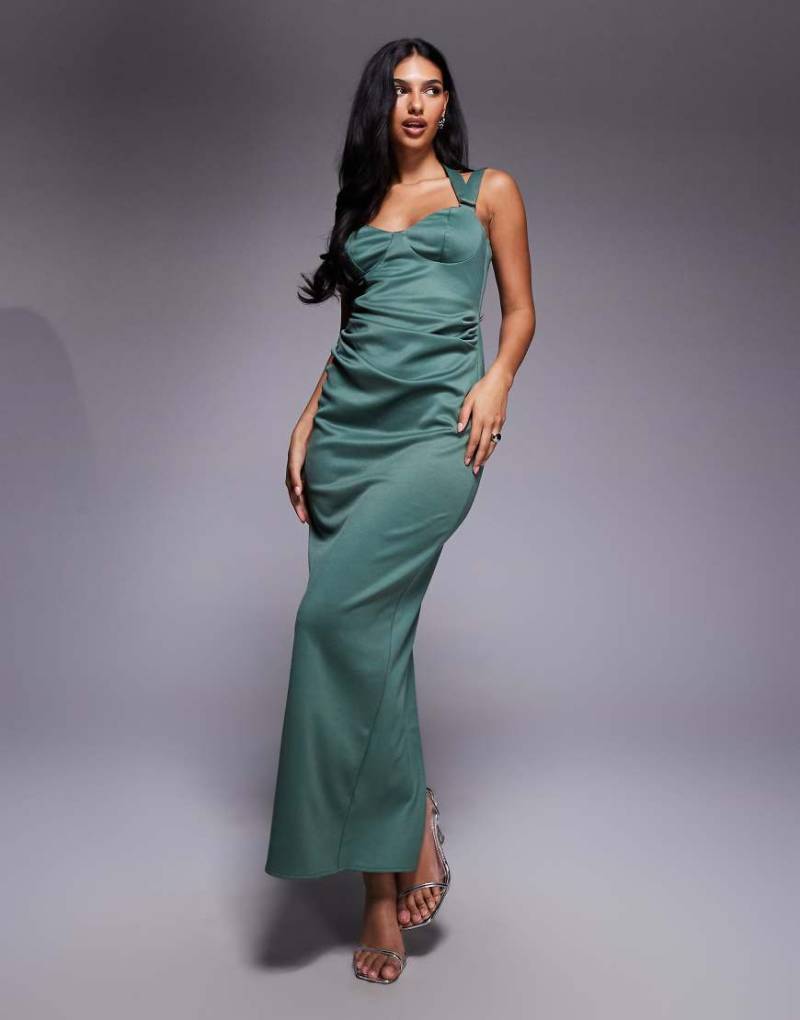 ASOS DESIGN - Midikleid in Grün mit Riemchenträgern und Körbchen von ASOS DESIGN