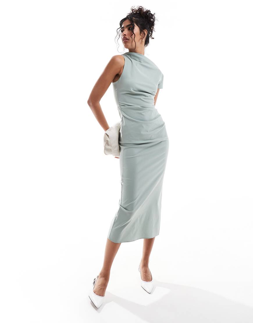ASOS DESIGN - Midikleid in Hellgrün mit U-Boot-Ausschnitt und gerafften Details von ASOS DESIGN