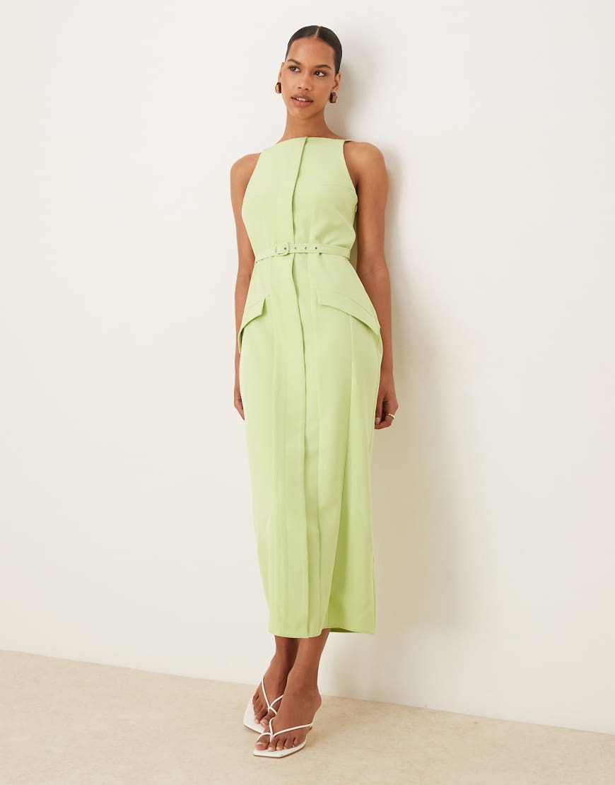 ASOS DESIGN - Midikleid in Limettengrün mit Schlitzausschnitt, Gürtel und Taschen ASOS DESIGN - Midikleid in Limettengrün mit Schlitzausschnitt, Gürtel und Taschen von ASOS DESIGN