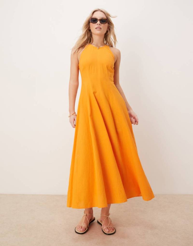 ASOS DESIGN - Midikleid in Orange mit Ziernaht von ASOS DESIGN