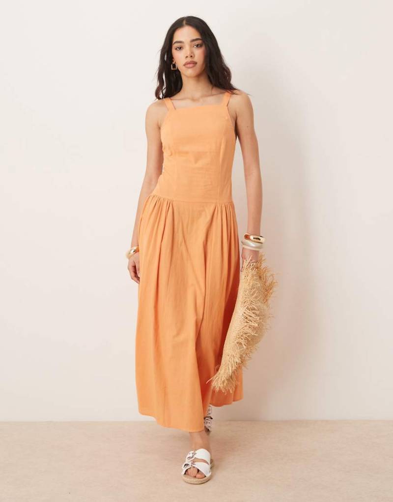 ASOS DESIGN - Midikleid in Papaya mit eckigem Ausschnitt und tiefer Taille-Orange von ASOS DESIGN