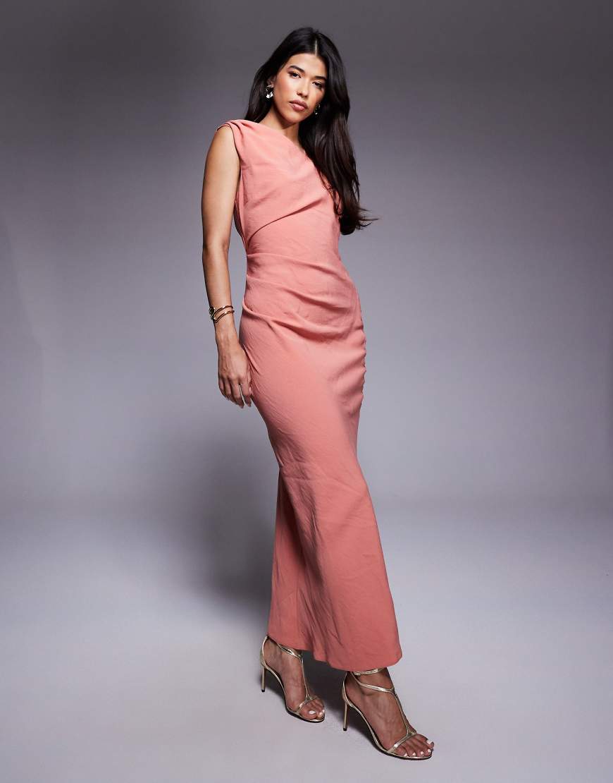 ASOS DESIGN - Midikleid in Rosa mit One-Shoulder-Träger und Verzierung am Rücken von ASOS DESIGN