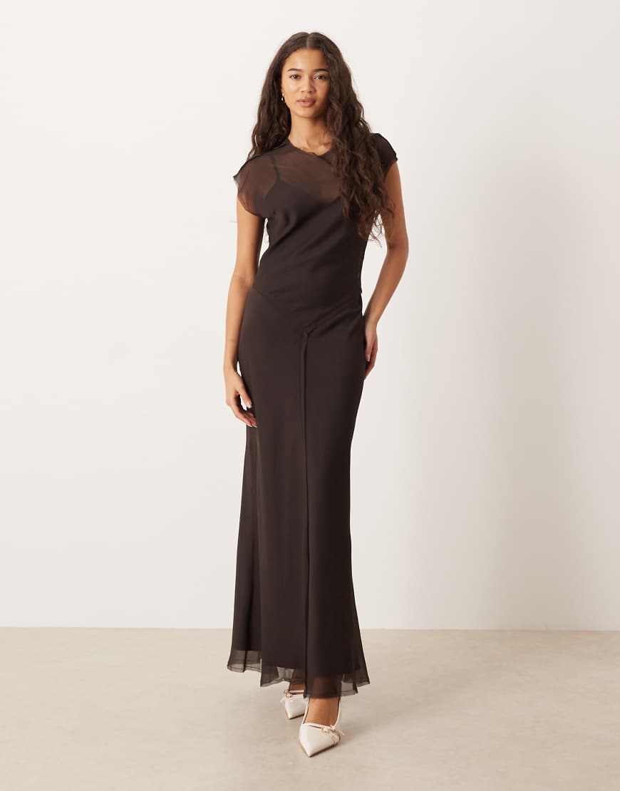 ASOS DESIGN - Midikleid in Schokobraun mit Kappärmeln und tiefer Taille-Bunt von ASOS DESIGN