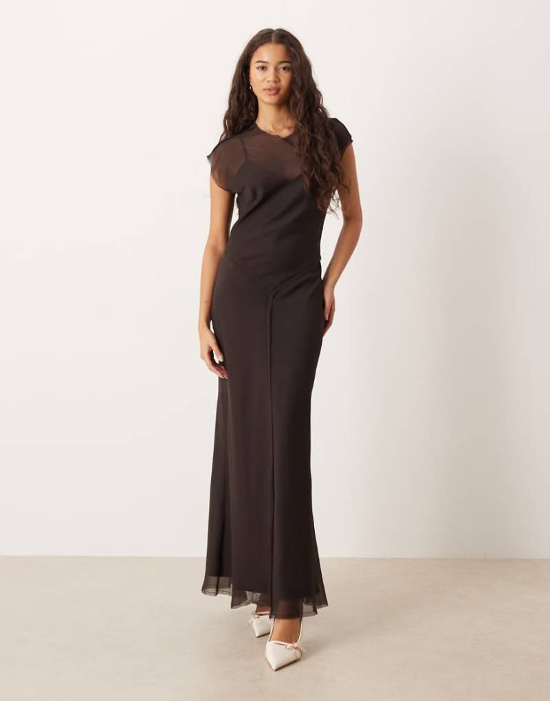 ASOS DESIGN - Midikleid in Schokobraun mit Kappärmeln und tiefer Taille-Bunt von ASOS DESIGN