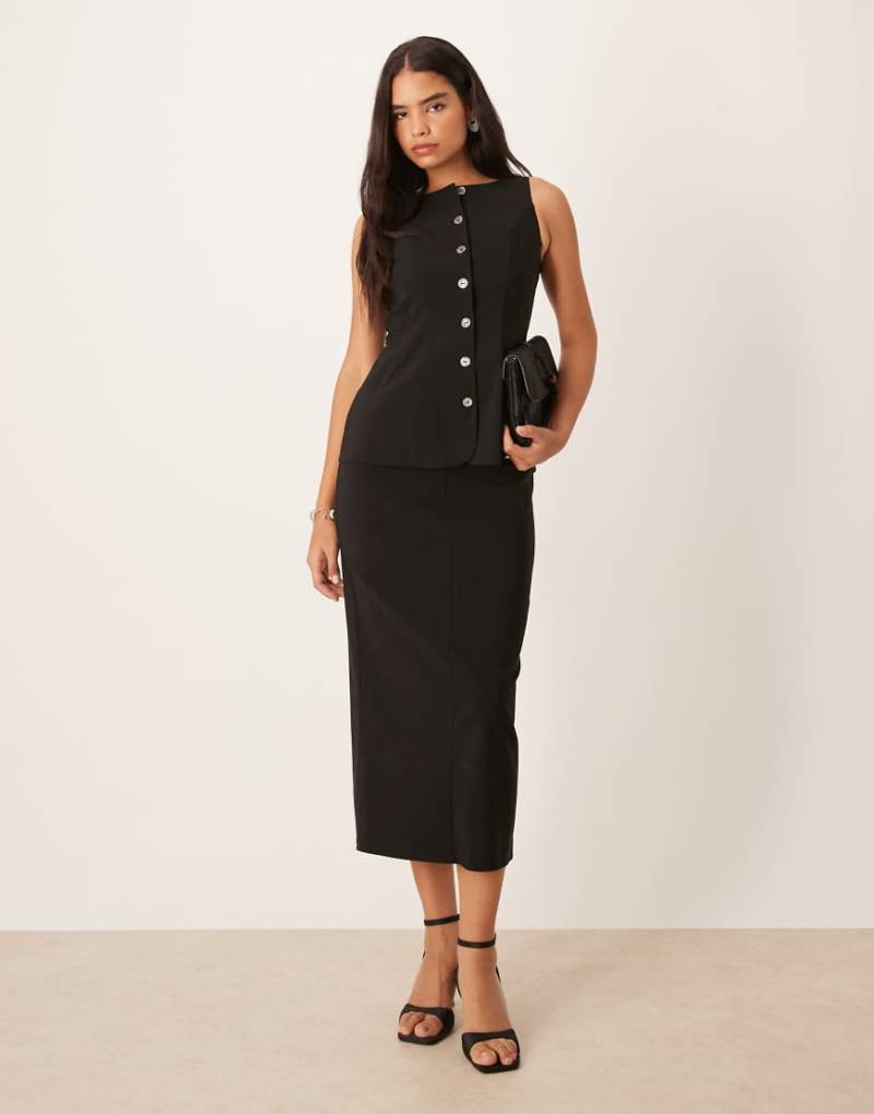 ASOS DESIGN - Midikleid in Schwarz mit U-Boot-Ausschnitt und Knopfleiste von ASOS DESIGN