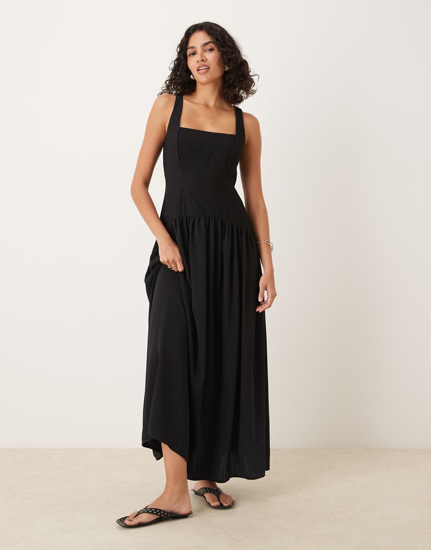 ASOS DESIGN - Midikleid in Schwarz mit eckigem Ausschnitt und tiefer Taille ASOS DESIGN - Midikleid in Schwarz mit eckigem Ausschnitt und tiefer Taille von ASOS DESIGN
