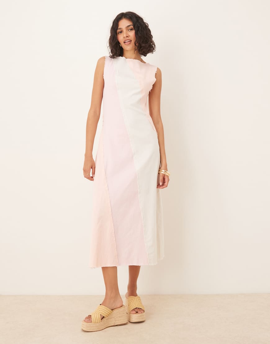 ASOS DESIGN - Midikleid in rosafarbener Jeans-Optik mit A-Linien-Schnitt, unbehandeltem Saum und farblich abgesetzter Bahn ASOS DESIGN - Midikleid in rosafarbener Jeans-Optik mit A-Linien-Schnitt, unbehandeltem Saum und farblich abgesetzter Bahn von ASOS DESIGN