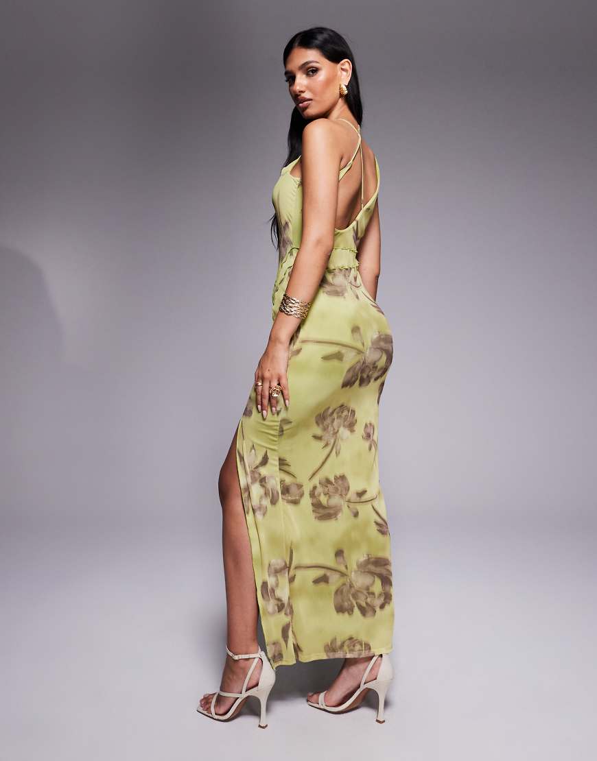 ASOS DESIGN - Maxikleid mit Blumenmuster, Wickelausschnitt und sichtbaren Nähten-Bunt von ASOS DESIGN