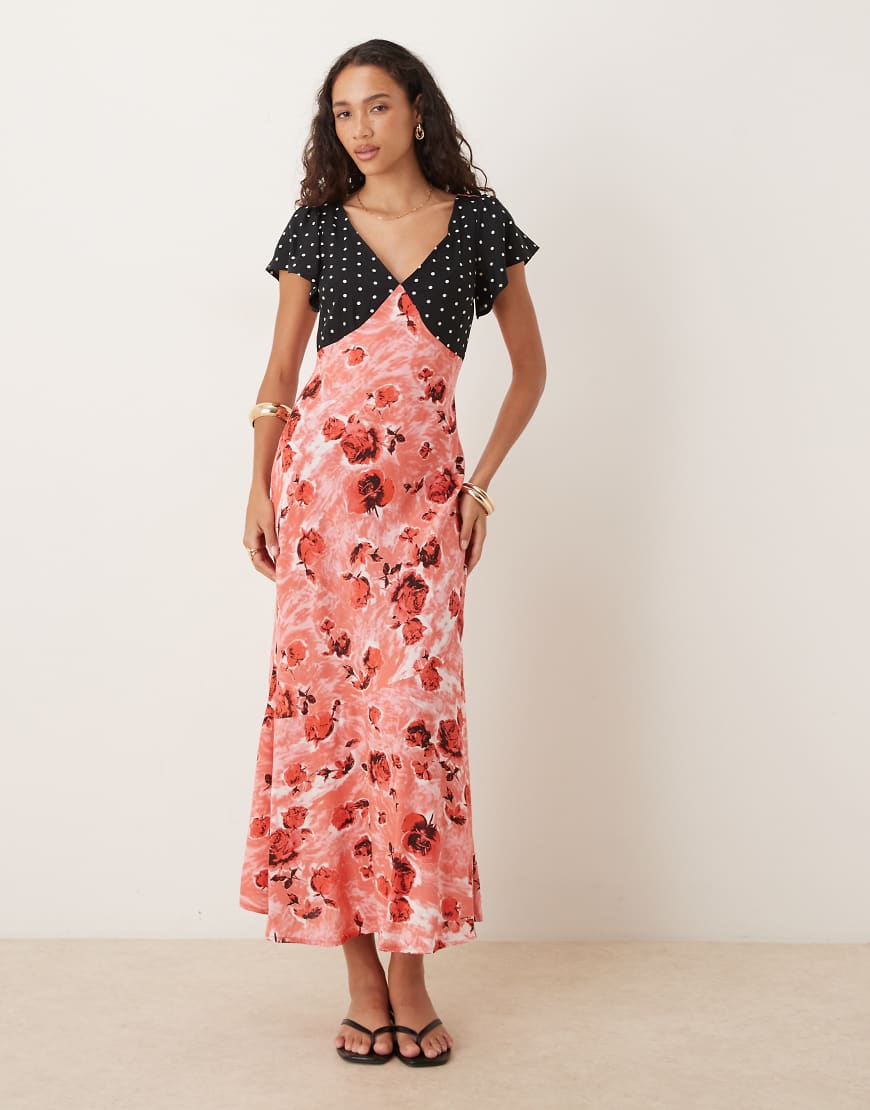 ASOS DESIGN - Midikleid mit Flügelärmeln und Blumenmuster-Bunt von ASOS DESIGN