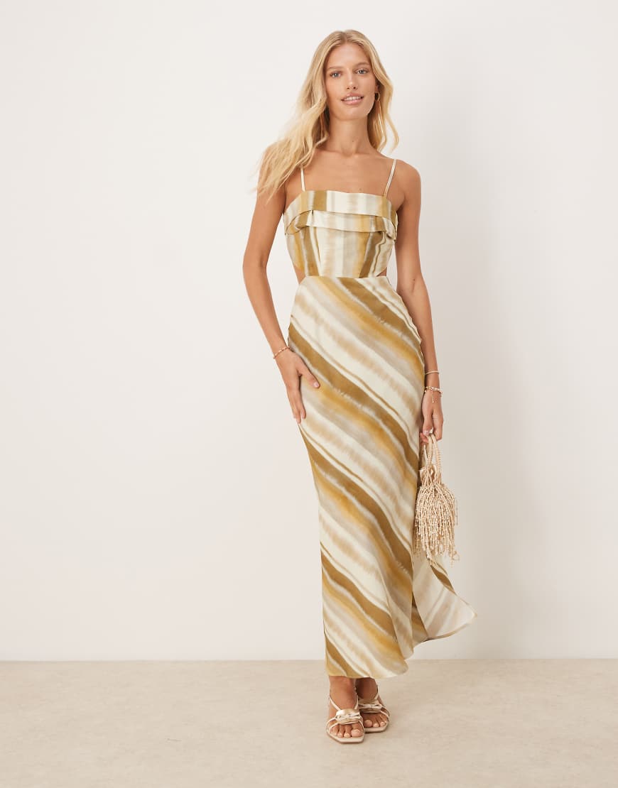 ASOS DESIGN - Midikleid mit Streifenprint mit gefaltetem Büstendetail und Ausschnitt-Bunt von ASOS DESIGN