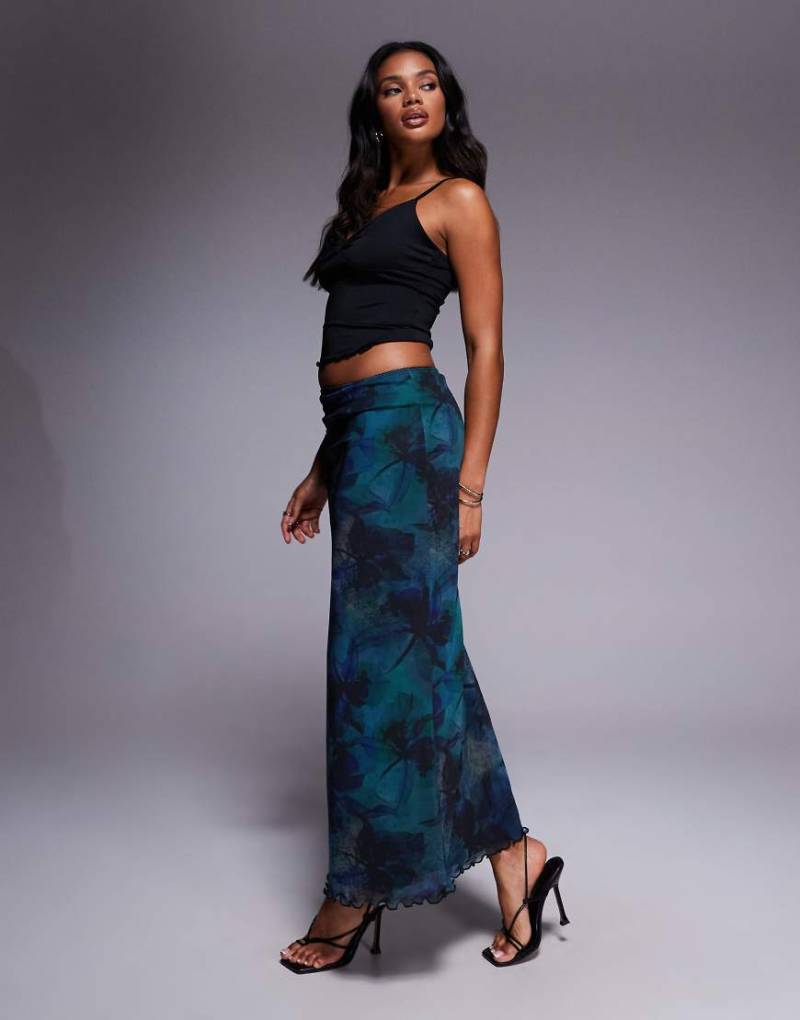 ASOS DESIGN - Midirock aus Mesh in Blau mit Blumenmuster-Bunt von ASOS DESIGN