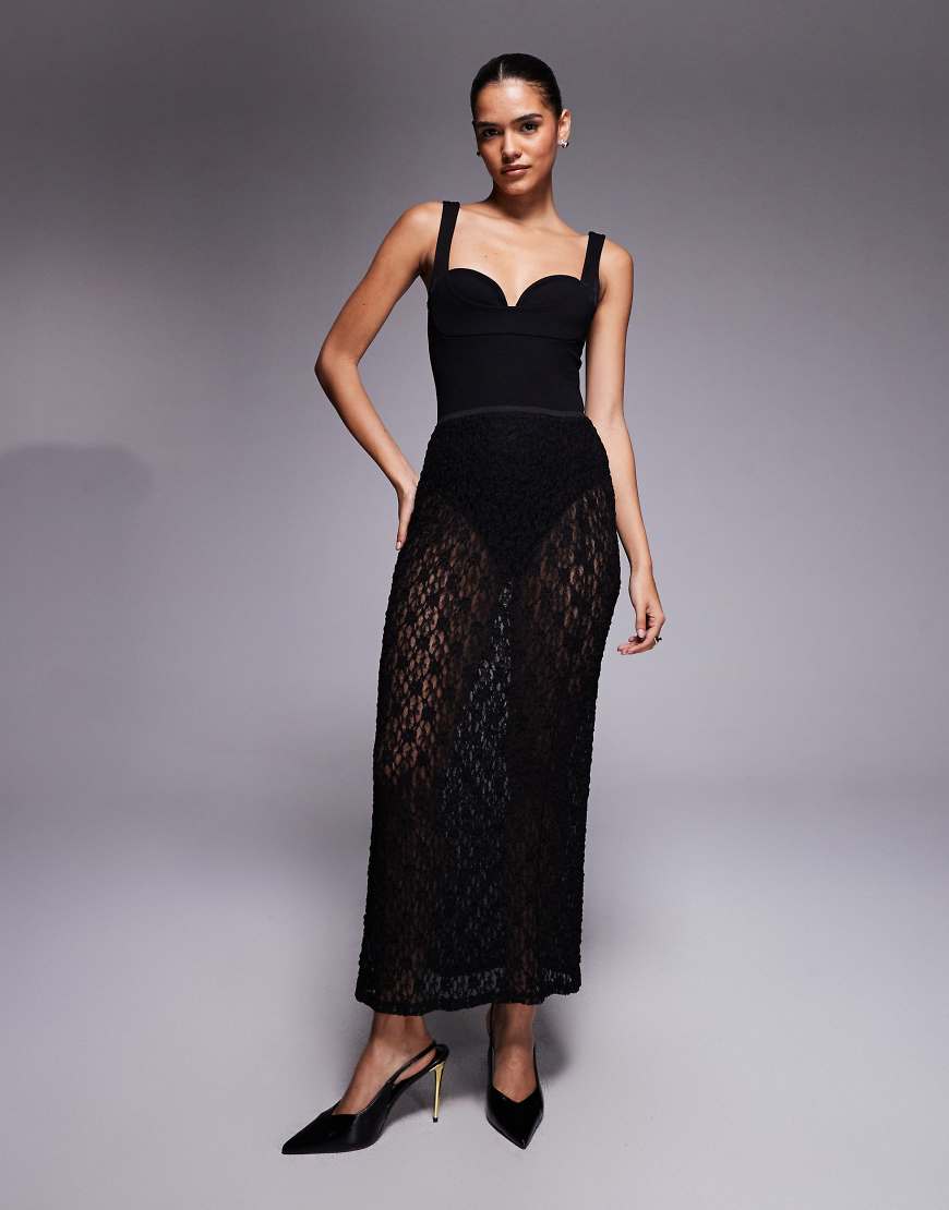 ASOS DESIGN - Midirock aus transparenter Spitze in Schwarz, Kombiteil von ASOS DESIGN