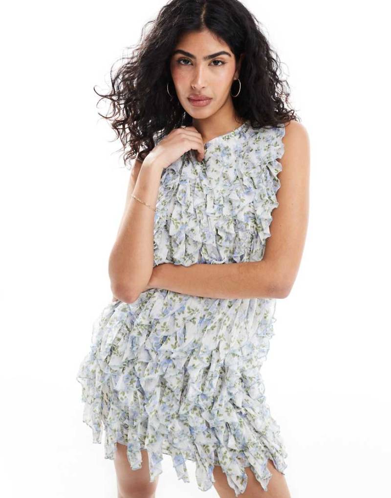 ASOS DESIGN - Mikro-Minikleid mit Rüschen und blauem Blümchenmuster-Bunt von ASOS DESIGN