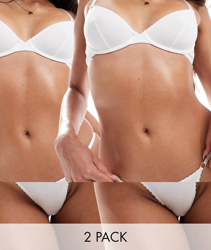 ASOS DESIGN - Mila - 2er-Pack String-Tangas aus Baumwolle in Weiß von ASOS DESIGN