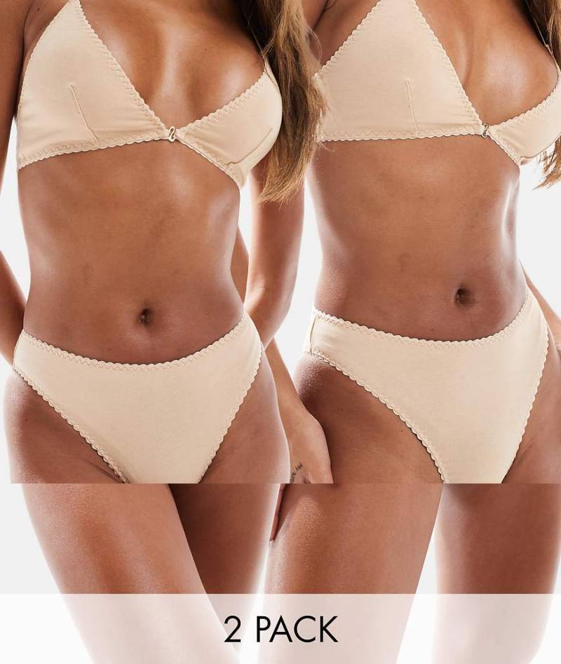 ASOS DESIGN - Mila - 2er-Pack brasilianische Baumwoll-Slips in Beige-Neutral von ASOS DESIGN