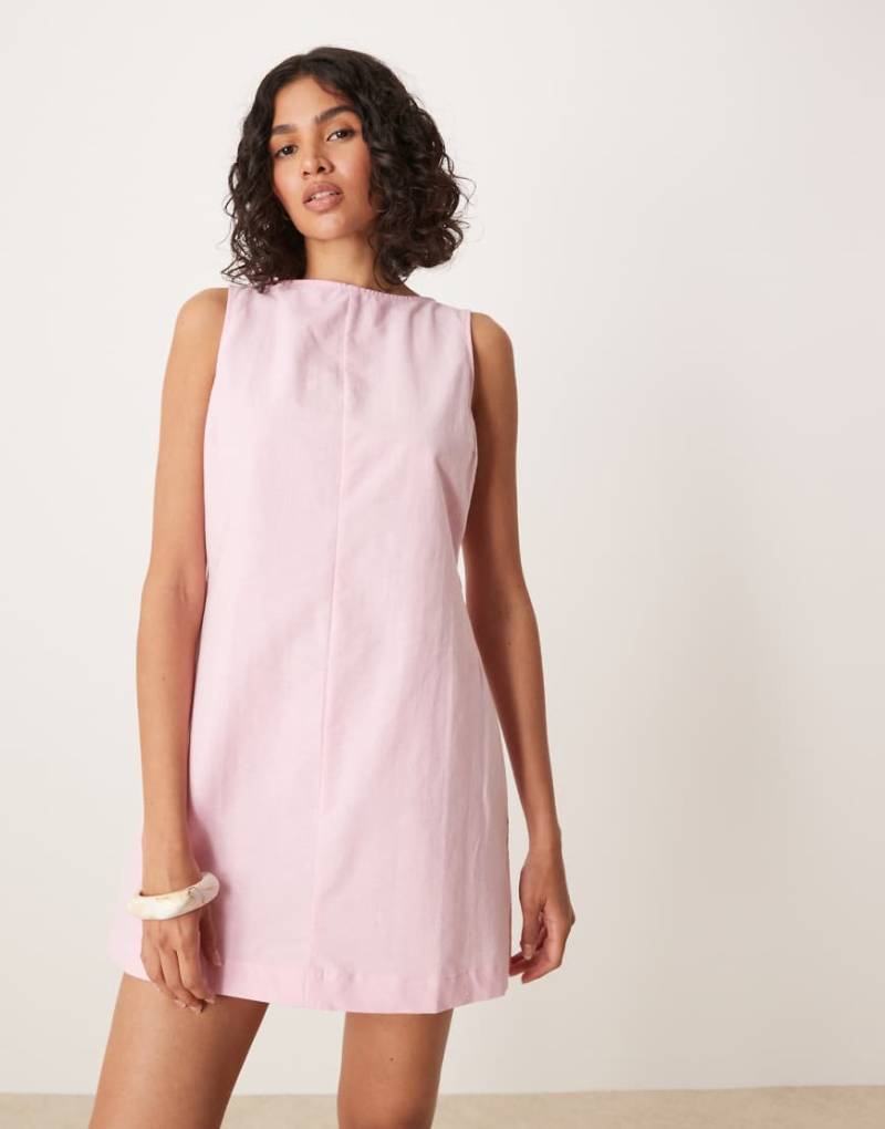 ASOS DESIGN - Mini-Etuikleid aus rosa Baumwoll-Leinen mit U-Boot-Ausschnitt von ASOS DESIGN
