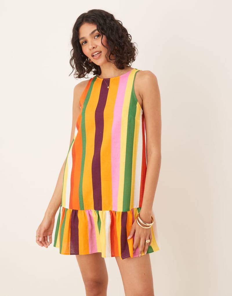 ASOS DESIGN - Mini-Etuikleid mit Streifen, tief angesetzter Taille und tiefem Ausschnitt am Rücken-Bunt von ASOS DESIGN