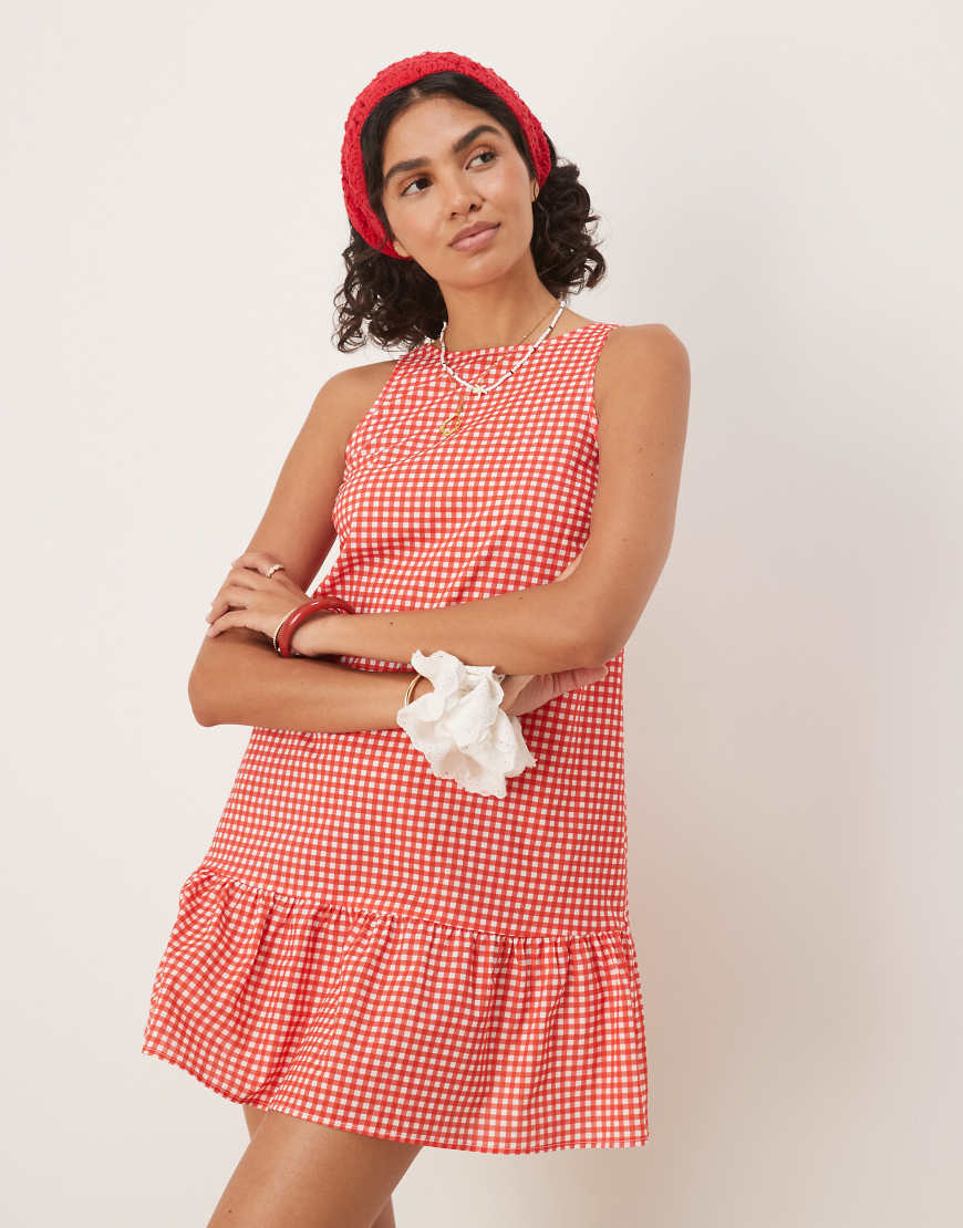 ASOS DESIGN - Mini-Etuikleid mit rotem Vichy-Karomuster, tiefer Taille und tiefem Rückenausschnitt-Bunt von ASOS DESIGN