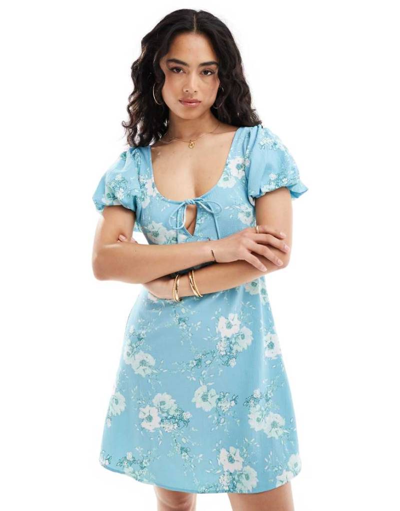 ASOS DESIGN - Mini-Freizeitkleid mit Puffärmeln und Blumenmuster-Bunt von ASOS DESIGN