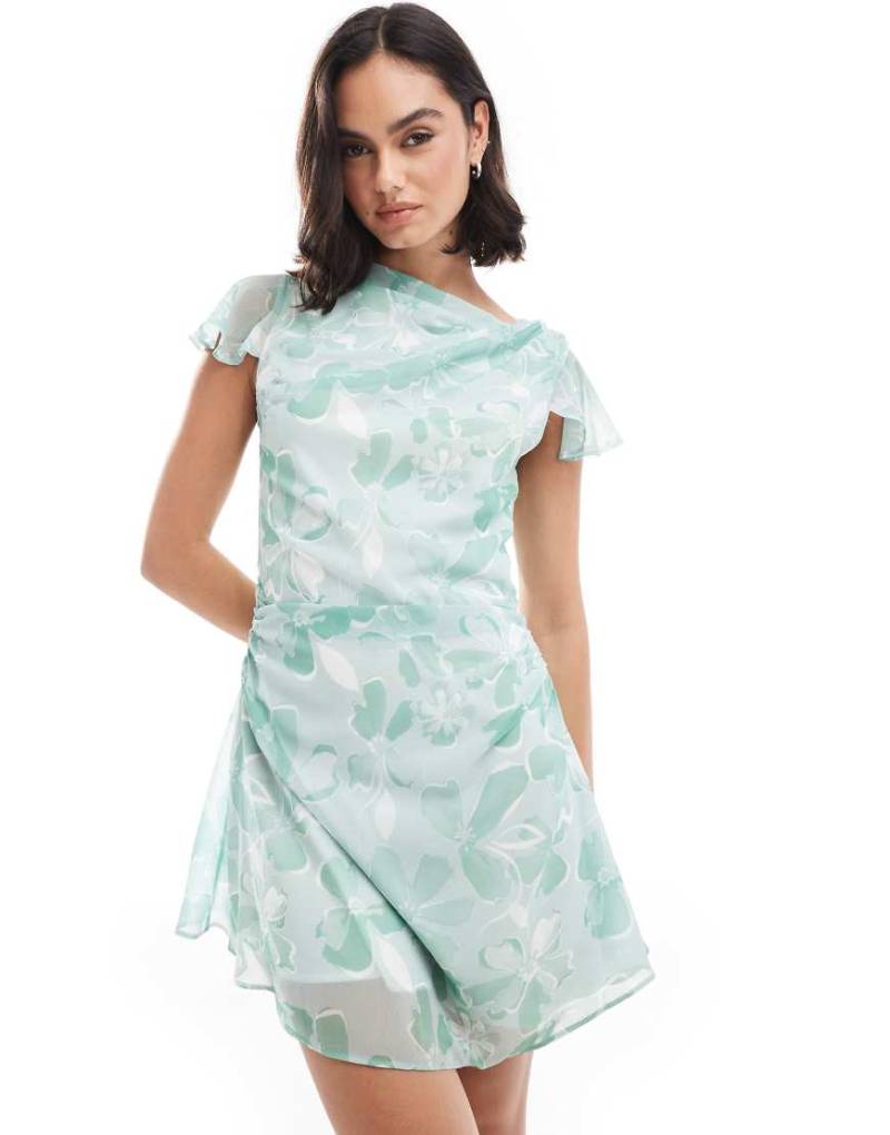 ASOS DESIGN - Mini-Freizeitkleid mit grünem Blumenmuster und asymmetrischem Ausschnitt ASOS DESIGN - Mini-Freizeitkleid mit grünem Blumenmuster und asymmetrischem Ausschnitt von ASOS DESIGN